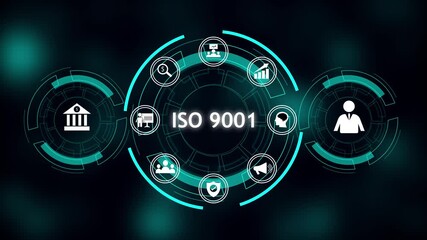 ISO 9001 certification strengthens quality management. global business consistency and success. Iso 9001 certification quality management system icons representing finance team growth. - Powered by Adobe