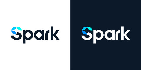 Unique spark logo design template illustration. Spark logo lettering typography concept vector design with sparkling star icon graphic symbol with creative negative space