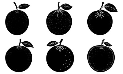 Six passion fruits with leaves in black and white in two rows of three on a white background