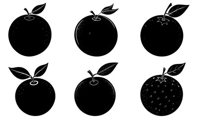 Illustration of six black fruit with leaves in two rows on a white background design vector art