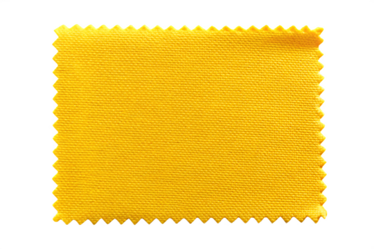 Yellow fabric swatch with serrated edges isolated on black background isolated on white background isolated on transparent background - Powered by Adobe