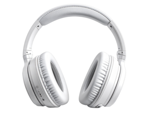 White Wireless Over-Ear Headphones, Front View, Isolated on Transparent Background 