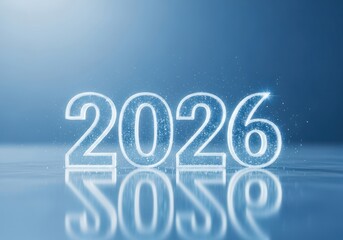 Creative 2026 new year design with glowing numbers and reflection