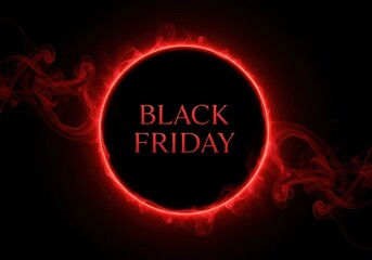 Black friday sale promotion with red neon circle on dark background