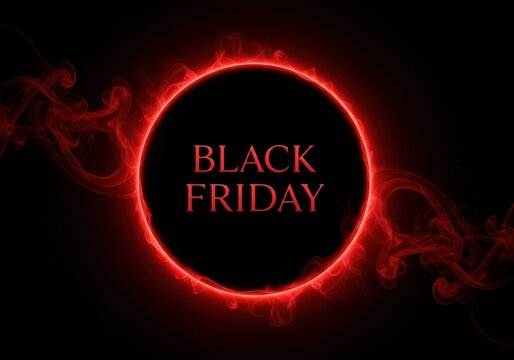 Black friday sale promotion with red neon circle on dark background