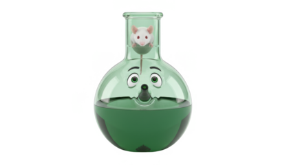 Cartoon Erlenmeyer Flask With Face and White Mouse Inside