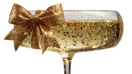 closeup of champagne glass with bow