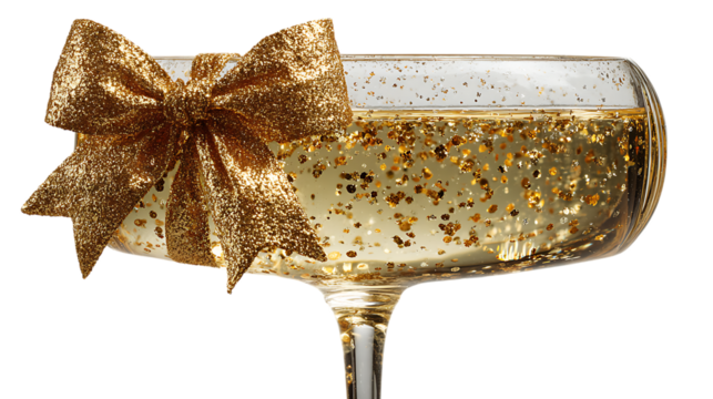 closeup of champagne glass with bow