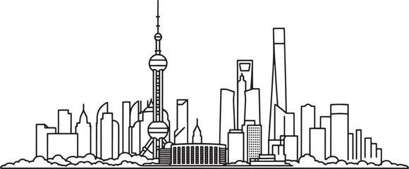 Shanghai china line drawing minimal style vector isolated on transparent backdrop