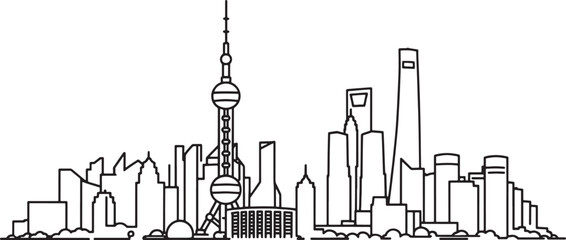 Shanghai china line drawing minimal style vector isolated on transparent backdrop