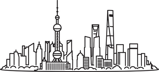 Shanghai china line drawing minimal style vector isolated on transparent backdrop