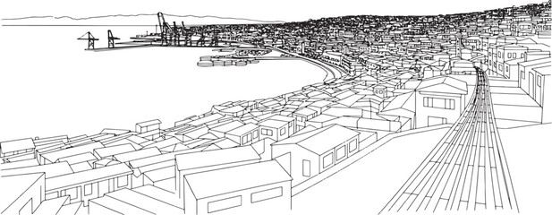 Valparaiso cityscape line art vector illustration of chilean coastal city skyline