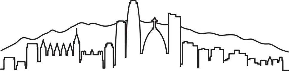 Vector line art depicting city skyline in silhouette architecture style
