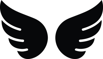 Wing icon representing freedom and flight, Minimal black silhouette of two stylized wings, symbolizing freedom, speed, spirituality, imagination, and uplifting concepts in a clean graphic design.


