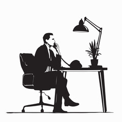 Businessman Answering Phone at Desk Vector Illustration on white background