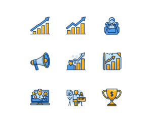 Set of business icons on transparent background