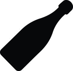 Champagne bottle icon for celebration and party themes, Black silhouette of a champagne or wine bottle, symbolizing celebration, parties, toasts, special occasions, and festive moments.

