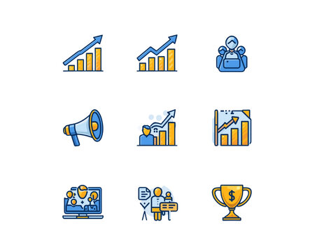 Set of business icons on transparent background