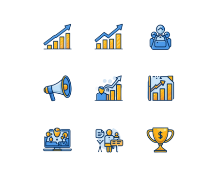 Set of business icons on transparent background