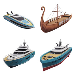 Collection of different types of boats from past to present day