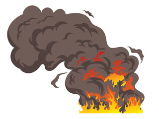 Burning and smoke rising, big fire smoke