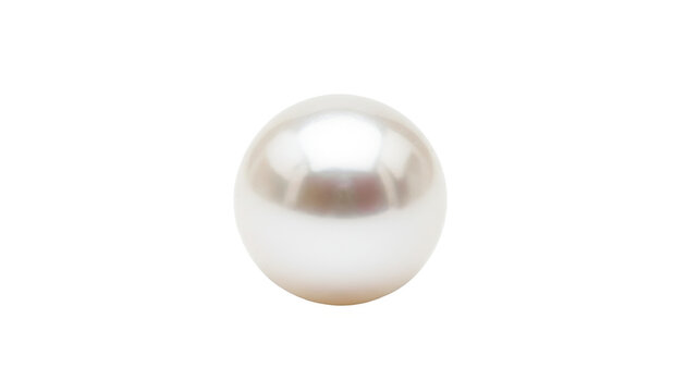 Single Round Pearl on White Background, Detailed Close-Up