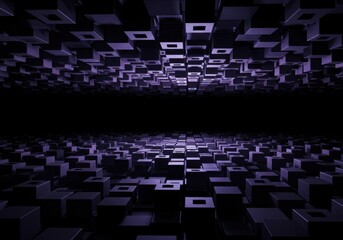 Fototapeta premium A dynamic geometric design featuring an endless field of interlocking three-dimensional cubes receding into deep space ,surface, conceptual, construction