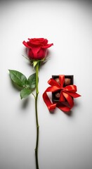 A romantic exchange of beautiful red roses and luxury chocolates, perfect for a heartfelt Valentine's Day celebration, valentine, red, gift
