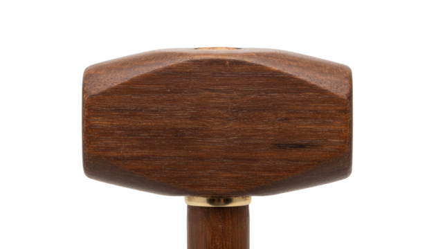 Close-Up of a Decorative Wooden Scepter Head With Geometric Design