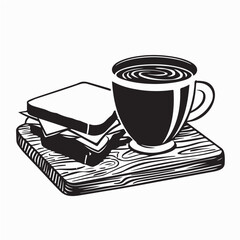 Coffee and Breakfast Sandwiches on Wood Vector on white background