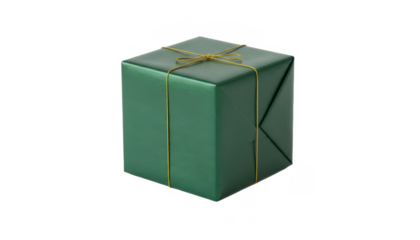 Cube Gift Wrapped in Green Paper With Gold Ribbon