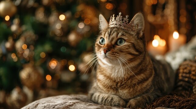 A cat with a tia on its head