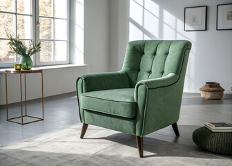 Big Modern Green Armchair in Stylish Grey Room – Premium Furniture for Home & Office Decor