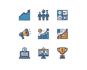 Business analytics icons set isolated on transparent background