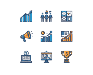 Business analytics icons set isolated on transparent background