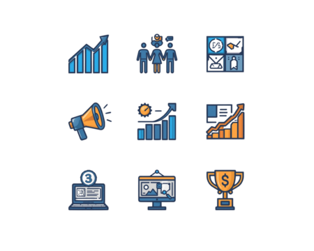 Business analytics icons set isolated on transparent background