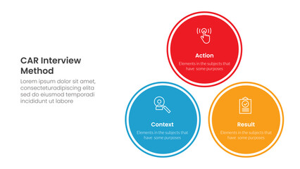 CAR interview method infographic 3 point with balance pyramid circle stack triangle structure for slide presentation