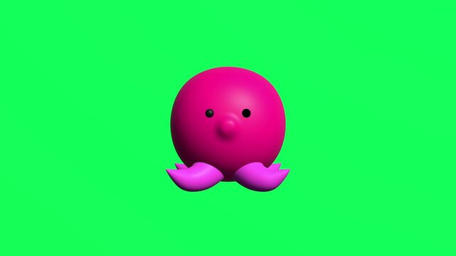 4K motion graphic 3D animation of squid icon rotating on chroma key green screen background.