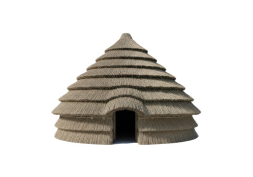 Authentic thatch hut with layered roof, showcasing traditional architecture and rustic charm for travel brochures and cultural heritage projects