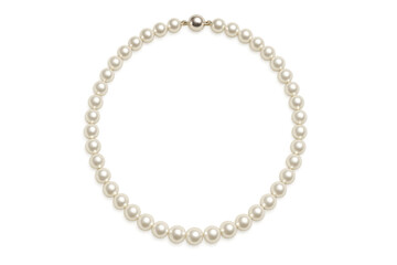 Elegant pearl necklace with gold clasp on transparent background