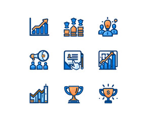 Business icons representing growth success teamwork and strategy isolated on transparent background