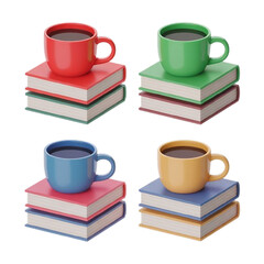 Colorful Coffee Mugs on Books A Study and Learning Concept