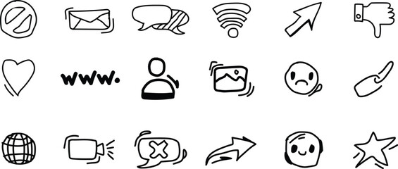 Hand-Drawn Social Media Icon Sketch Set