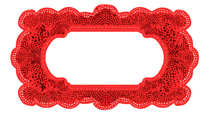 Thin red geometric frame with smooth decorative corner accents placed on white background showing a light elegant minimal layout