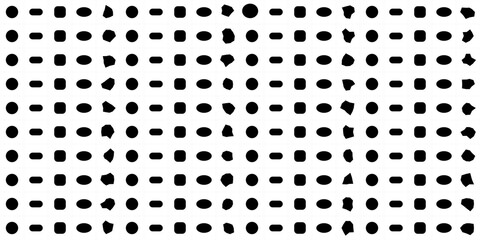 A collection of clean minimal solid black shapes including circles, lines, rounded squares, ovals,...