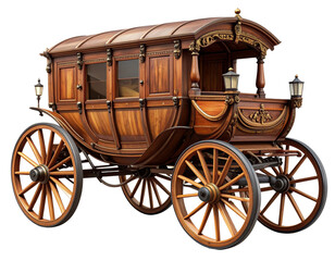  Antique Wooden Horse-Drawn Carriage, Front View, Isolated on Transparent Background