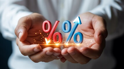 Financial Growth Concept - Percentage Symbols Rising Upwards Held in Hands