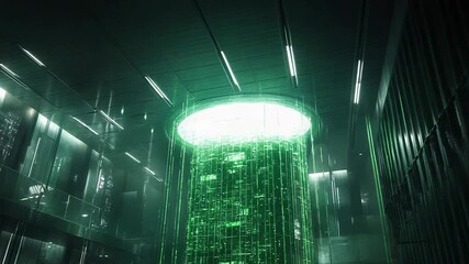 Futuristic server room processing digital information data - Powered by Adobe