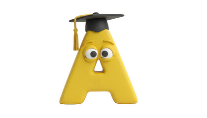 Cartoon Letter a With Graduation Cap, Concept of Education and Learning