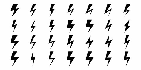 Collection of black lightning bolt icons arranged in a grid on a white background